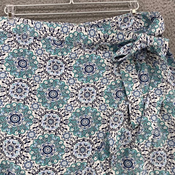 LOFT Skirt Womens 14 Blue Floral Paisley Linen Blend Faux Wrap Mini Ruffle Hem - Picture 2 of 9